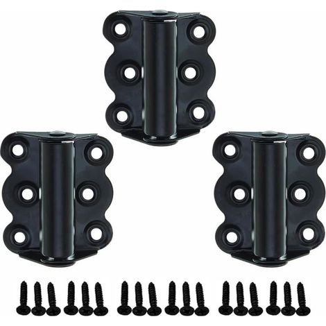 Lot de 3 charnières de porte réglables à fermeture automatique avec vis, charnière à ressort en acier inoxydable pour portes de chambre, portails de jardin en bois (noir) (1/5)