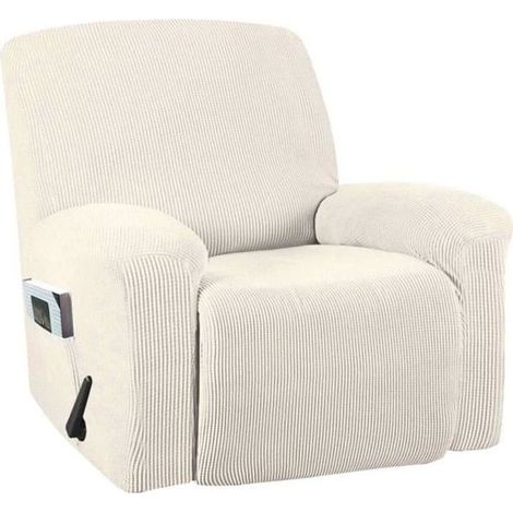 Housse Pour Fauteuil Inclinable Extensible 1 Pièce Avec Poche Latérale, Antidérapant Housse De Meuble Pour Canapé Inclinable, Blanc (1/4)