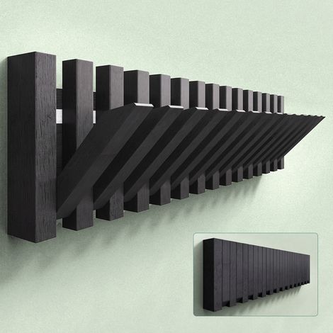 Mai & Mai Porte Manteaux Mural en Bois Crochets Rétractables pour Salle de bain Cuisine Chambre Entrée Accroche Serviette Design Antidérapant Patère Murale Noir Mat 554×35×150 MM Twigro-01