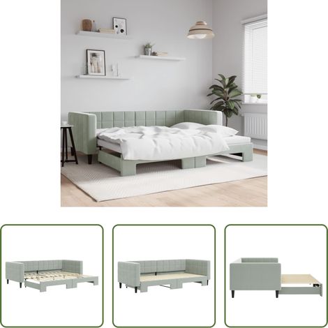 vidaXL Sofa-Bett - Tagesbett Ausziehbar Hellgrau 90x200 cm Samt (1/5)