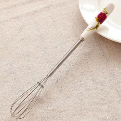 Fouet - Batteur à œufs manuel en acier inoxydable poignée céramique pour cuisine lait café blanc ×1