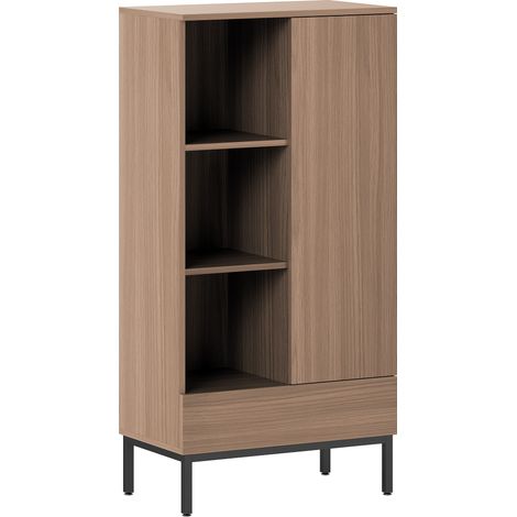 Meuble de rangement avec portes d'armoire, tiroir, 3 compartiments ouverts et étagères réglables, gris (1/5)