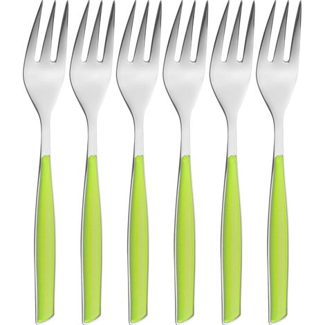 lot de 6 fourchettes à dessert en acier inoxydable 18/10 et poignée VERT POMME, emballé dans une boîte cadeau, va au lave-vaisselle (1/4)