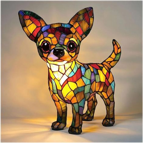 Chihuahua JVeilleuse artistique, lampes de table LED à thème de chiens mignons, veilleuse de table bouledogue français en résine teintée, décoration d'intérieur animalière vintage