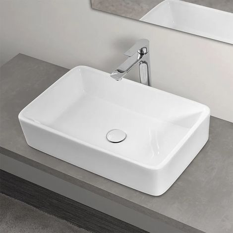 Lavabo da appoggio rettangolare in ceramica 48x38 cm bianco lucido (1/5)