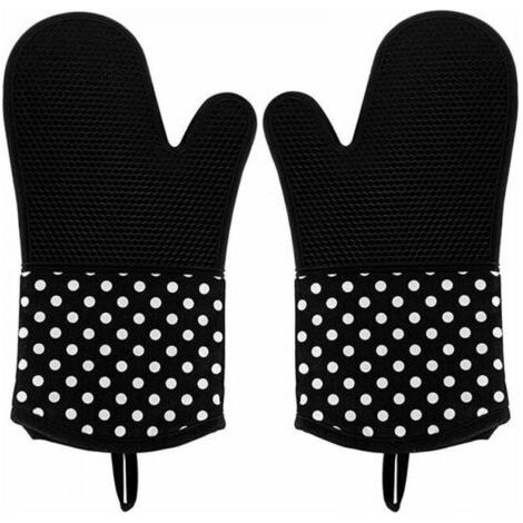 Noir, 1 Paire Gants de Cuisson Mitaines de Four 300 °C Gant Barbecue, Gants de Cuisine Anti Chaleur Resistant en SiliCône pour Barbecue, Cuisine, grillade, 100% Coton Doublure (1/5)