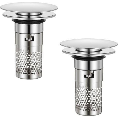 2 Pièces Bonde de Lavabo avec Panier Filtrant, 34-40mm Pop Up Bouchon Lavabo Salle de Bain, Facile à Installer Anti-Obstruction Filtre de Vidange D'évier pour Lavabo Baignoire Cuisine-Style B (1/5)