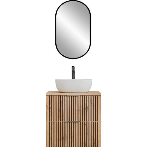 Meuble vasque à poser + miroir LED - 60 cm - Sylve Black Wotan - Livraison gratuite