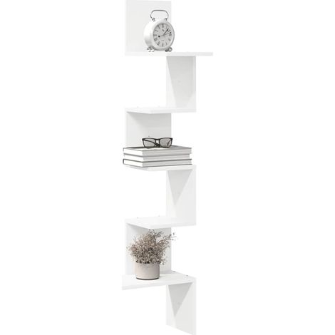 Étagère d’angle murale blanche en bois d’ingénierie 32 x 32 x 127,5 cm - PANGIVO (1/5)