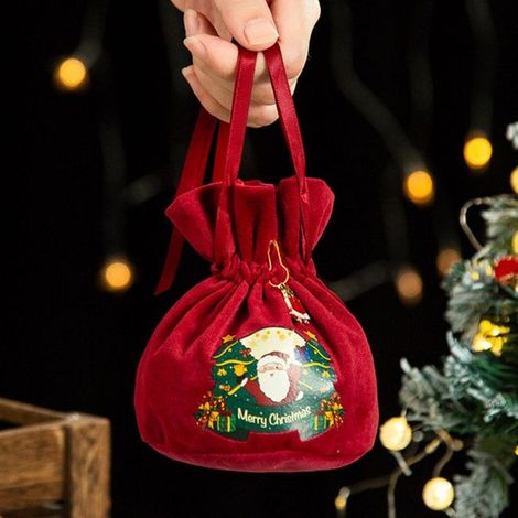 Set of 10 red Christmas gift bags with drawstring, velvet fabric gift bags, gift bags (1/5)