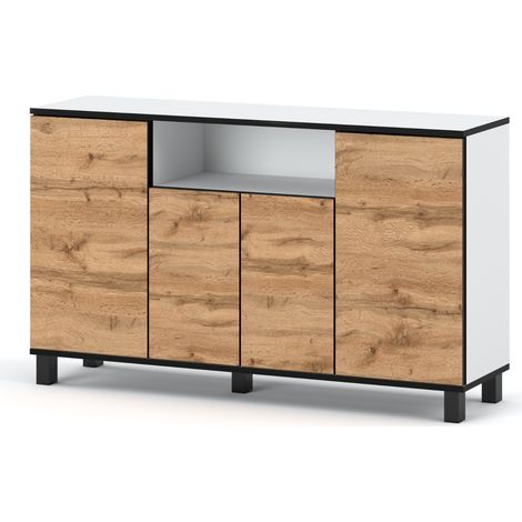 Commode 140 cm - Blanc et Chne Wotan - Spacieuse et Élégante - Rangement Pratique (1/5)