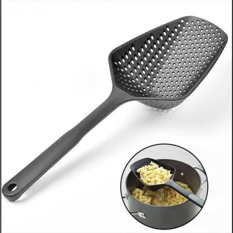 Passoire À Cuillère - Nylon - Manche Long 34,5 cm - Pour Égoutter Pâtes Légumes Aliments Frits - Noir - 1 Pièce (1/4)