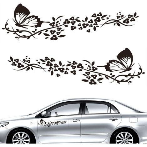 Stickers pour Voiture Avec Motif Papillons et Fleurs Autocollant Tuning Capot de Moto Planches à Roule 2 Pcs (1/5)