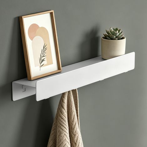 Mai & Mai Mensola da Parete con 4 Ganci Nascosti, Mensola in Metallo Rimovibile, Mensola da Appendere per Bagno, Cucina, Ingresso e Camera da Letto, 40cm, Bianco sabbia, Stalo-11