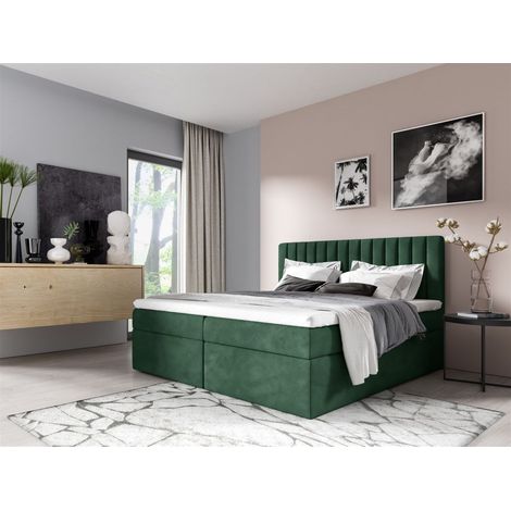Boxspringbett Schlafzimmerbett LINNEA 200x220cm Stoff Grün inkl. Bettkasten (1/2)