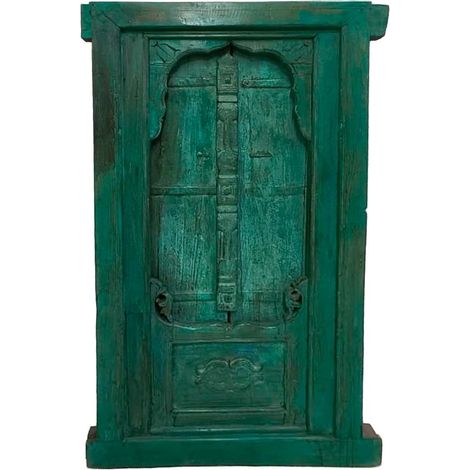 Ventana de madera acabado artesanal azul  91x10x153h cm