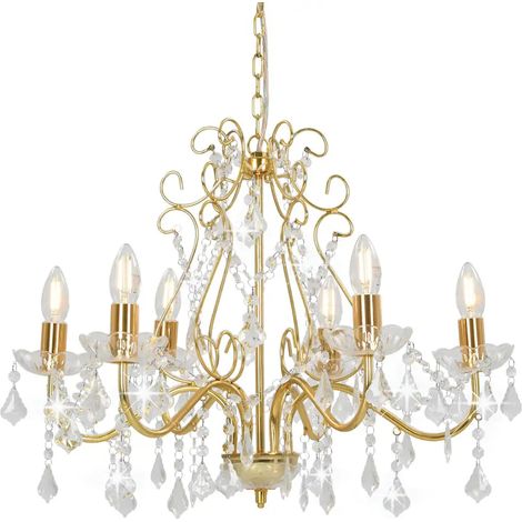 Lustre rond design moderne 60 x 44 cm avec 6 douilles E14 ambiance lumineuse en métal doré (1/5)