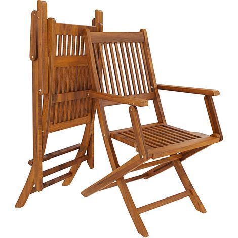 Set di 2 Sedie Da Giardino Pieghevoli In Legno Massiccio Naturale Di Acacia Con Braccioli Seduta e Schienale Alto Con Doghe Per Giardino Esterno Piscina Patio Terrazzo Balcone 91 x 58 x 52 cm (1/5)