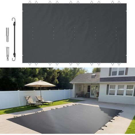 Voile de sécurité pour piscine 4x7 m, PVC anthracite, couverture d'hiver rectangulaire, protection robuste pour bassin enterré. (1/5)