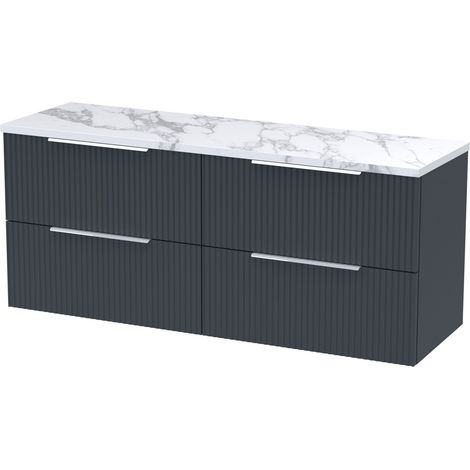 Tixall Fluted 4 Drawer Wall Hung Vanity Unit with Laminate Worktop, Dark Grey, 1200mm