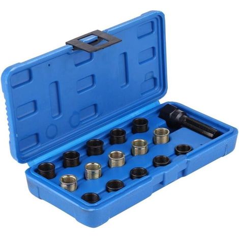 16-teiliges Zündkerzengewinde-Reparaturset, Zündkerzengewinde-Reparaturwerkzeugset, Gewindegröße M14 x 1,25 mm, Gewindebohrergröße M16 x 1,25 mm, mit Tragekoffer (1/4)
