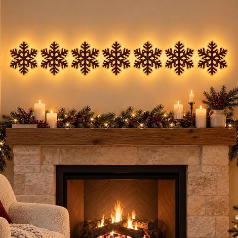 Décorations murales à DEL en forme de renne – Éclairage festif de Noël, 7 pièces de renne en bois lumineux 3D, lumières murales lumineuses à faire soi-même, pour décoration de fenêtre de (1/5)