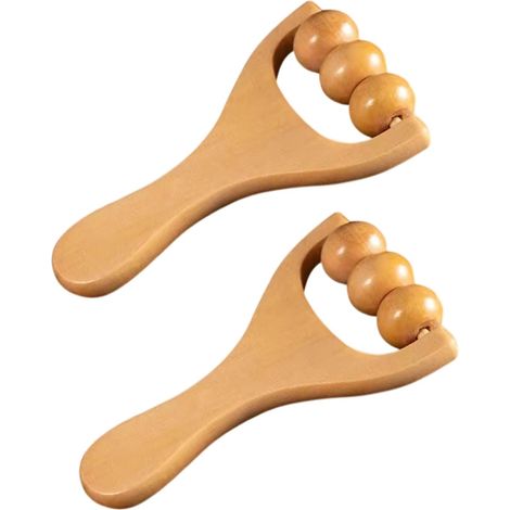 Masajeador de rodillos de dos piezas con bolas de masaje de madera para relajar los músculos de las piernas y los dedos de los pies. Apto para hombres, mujeres y adultos.