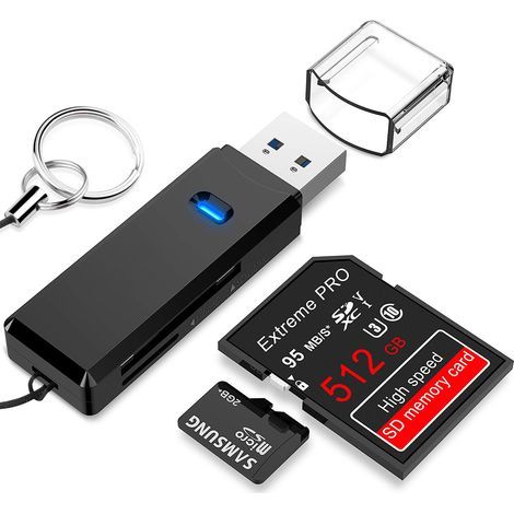Lecteur De Cartes USB 3.0 - SD Micro SD TF SDHC SDXC MMC - Compatible Windows Mac OS - 5 Gbps - Format Poche Avec Chaîne - 1 Pièce (1/5)
