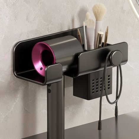Wandmontierter Haartrocknerhalter in Schwarz – kompakter und multifunktionaler Organizer für Badezimmer, 24 x 11 x 8 cm (1/5)