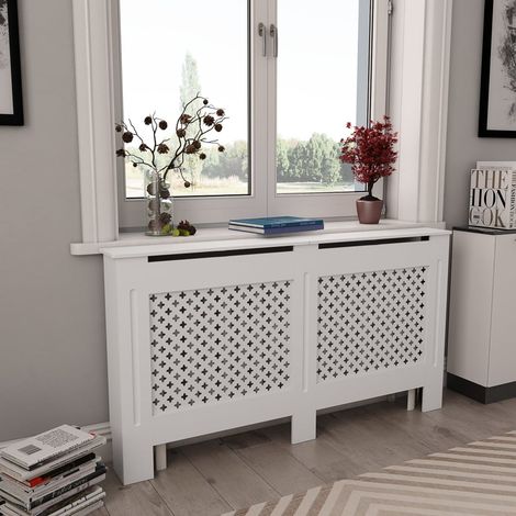 Cache-radiateur Revêtement de radiateur Équipement pour radiateur Design moderne Blanc 152x19x81,5 cm MDF KOL2426 (1/5)