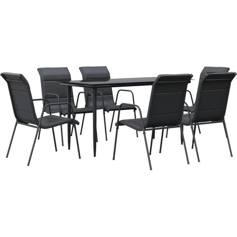 Maison Exclusive - 7-tlg. Garten-Essgruppe Schwarz Stahl und Text