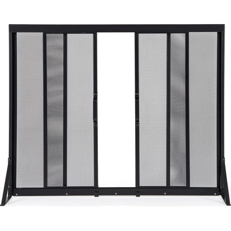 COSTWAY Griglia Parascintille Camino con 2 Pannelli Scorrevoli, Maniglie Convenienti e Telai di Supporto a Triangolo, Ventilazione Eccellente, Schermo per Camino in Rete Metallica (89 x 72 cm) (1/5)