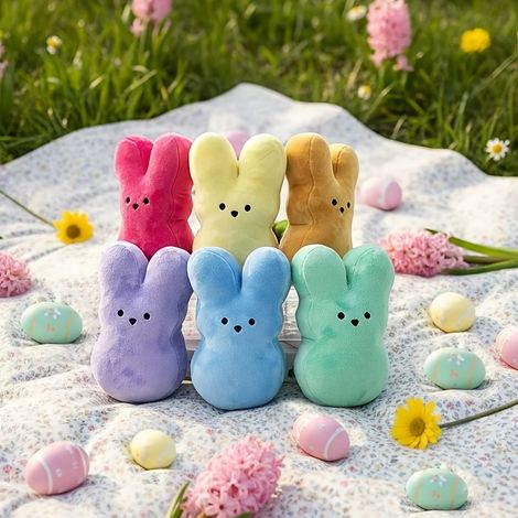 Ensemble de 6 peluches Lapins de Pâques – Adorables lapins en peluche style dessin animé pour Pâques (1/5)