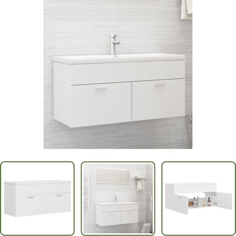 Einbaubecken - Waschbeckenunterschrank mit Einbaubecken Weiß Holzwerkstoff (1/5)
