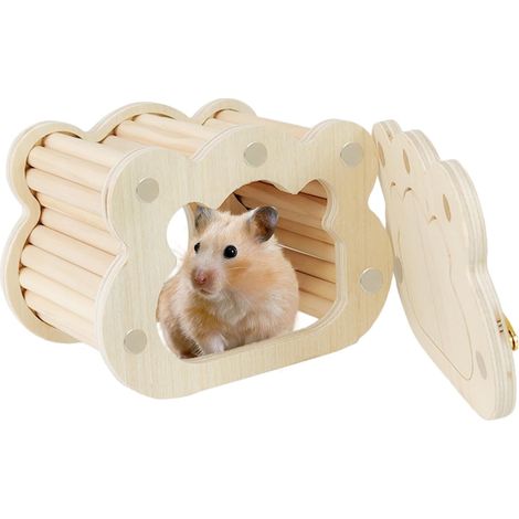 Maison de hamster en bois avec fermeture magnétique et fenêtre d'observation – Abri sûr et naturel pour les hamsters et les petits rongeurs