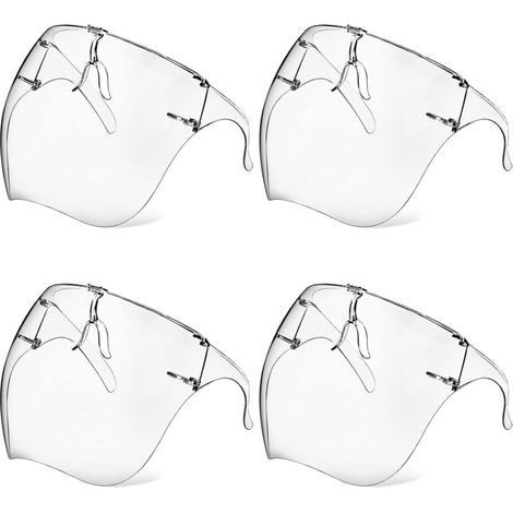 Set mit 4 Schutzmasken mit Schutzbrille, beschlagfrei, transparent, wiederverwendbar, aus Kunststoff, spritzwassergeschützt, für Frauen, Männer und Kinder