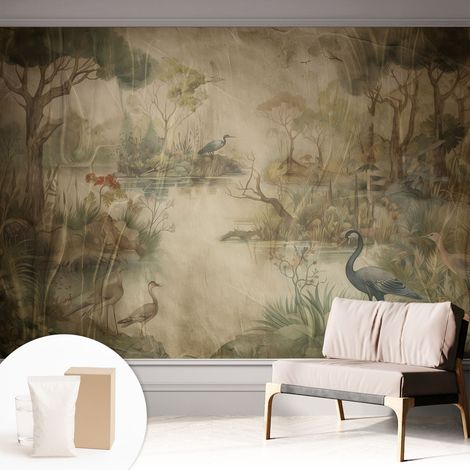 Tapete Vliestapete mit Kleber - trendige Wanddeko - elegant Fototapete für Wohnzimmer - Schlafzimmer Waldszene 312x219 cm (1/5)