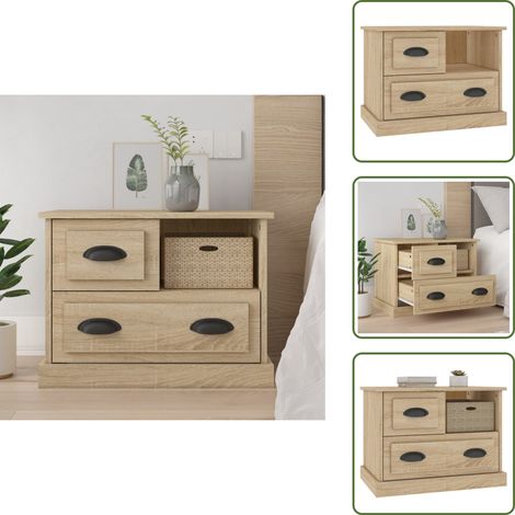 The Living Store Mesita de noche color roble Sonoma 60x39x45 cm - Mesita de noche roble
