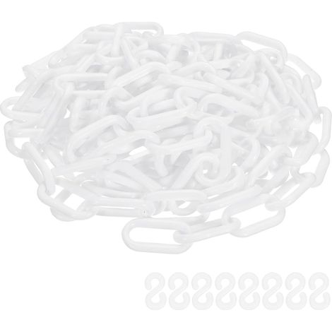 Chaîne de sécurité en plastique avec crochets en S pour contrôle de la foule, stationnement, clôture, porte, concert, chantier, décoration (5 m, 1,8 cm de diamètre, blanc) (1/5)