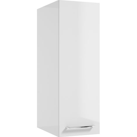 Hängeschrank, 45 cm tief, in weiß Hochglanz mit Metallgriff in chrom MESSINA-107, B/H/T: ca. 30/90/45 cm (1/3)