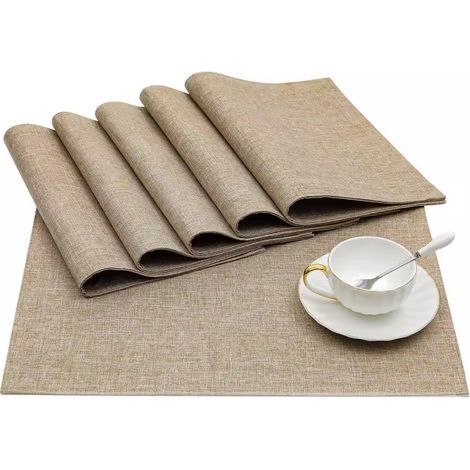 Lot de 6 nappes en tissu double épaisseur – Beige – Résistantes à la chaleur – (1/5)