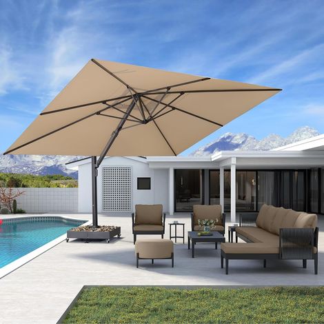 Purple Leaf – Parasol déporté 4,5 x 3,3 m – Aluminium avec mât large 10 cm – Tissu polyester 240 g/m² résistant UV – Ombre réglable multi-angle