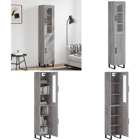 Highboard Grau Sonoma 34,5x34x180 cm Holzwerkstoff - Hängeschrank - Regal - Wohnraumgestaltung - Aufbewahrungslösung - Sideboard - Home & Living (1/5)
