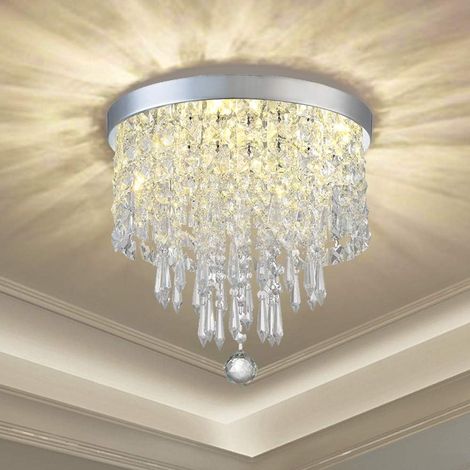 Luminaire Suspendu Plafonnier Métal et Cristal Lampe de Plafond Design élégant LED Lumière K9 Cristal 25CM Chrome Argenté (1/5)