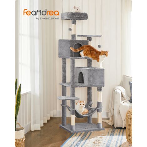 Arbre à Chat, Tour à Chat de 182,1 cm, Condo pour Chat en Peluche à Plusieurs Niveaux, Gris Clair (1/5)