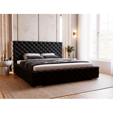 Lit rembourré avec rangement 120x200 velours noir Astra (1/5)