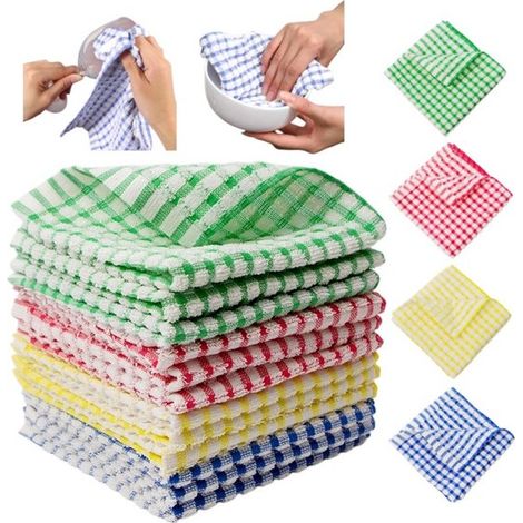 Ensemble de 12 torchons, torchons de nettoyage, chiffons à carreaux, chiffons absorbants pour le nettoyage ménager, torchons de cuisine, absorbants, dégraissants (1/5)