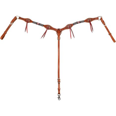 taglia unica, Naturale: Pettorale western in cuoio con ricami borchie e fiocchi modello Deluxe (1/4)