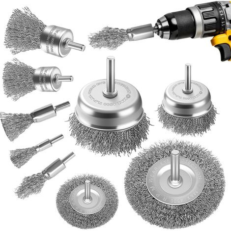 Lot de 9 Brosses Métalliques, Perceuse, Rouille, Peinture, Acier, Laiton, Nylon, Outil, Bricolage, Complet (1/5)