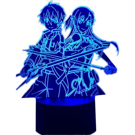 Veilleuse LED 3D SCSYV Kirito et Asuna (anime) - Décoration de chambre - Lampe de table - Cadeau d'anniversaire - Manga - 7/16 couleurs - Télécommande tactile (1/5)
